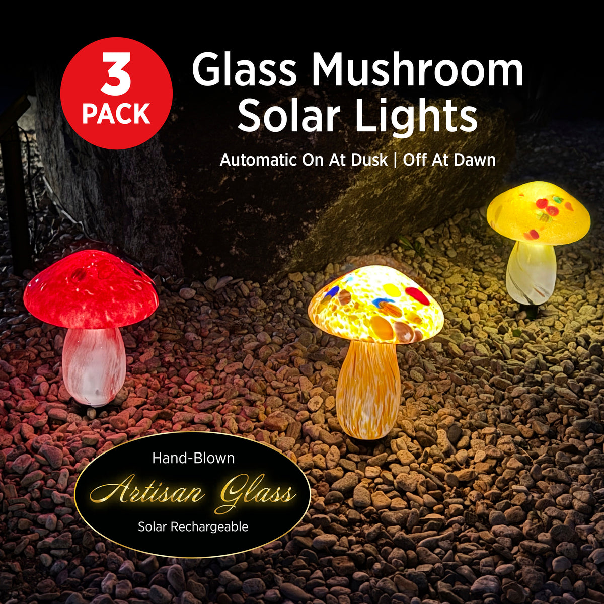 Infinity X1 Solar Mushroom Landscape Lights 3PK