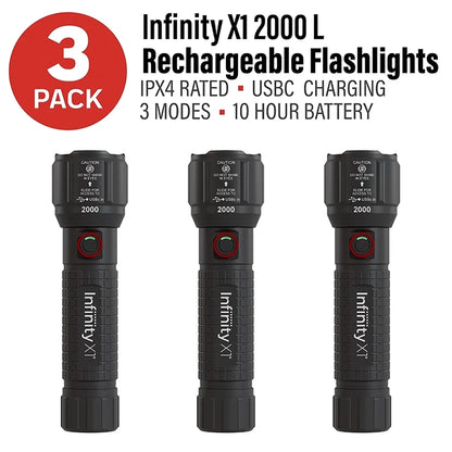 Infinity X1 2,000L Dual Power Flashlight 3PK