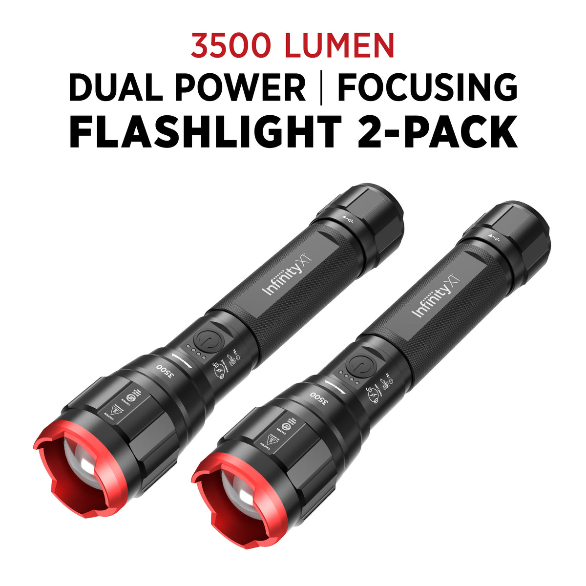 Infinity X1 3,500L Dual Power Flashlight 2PK