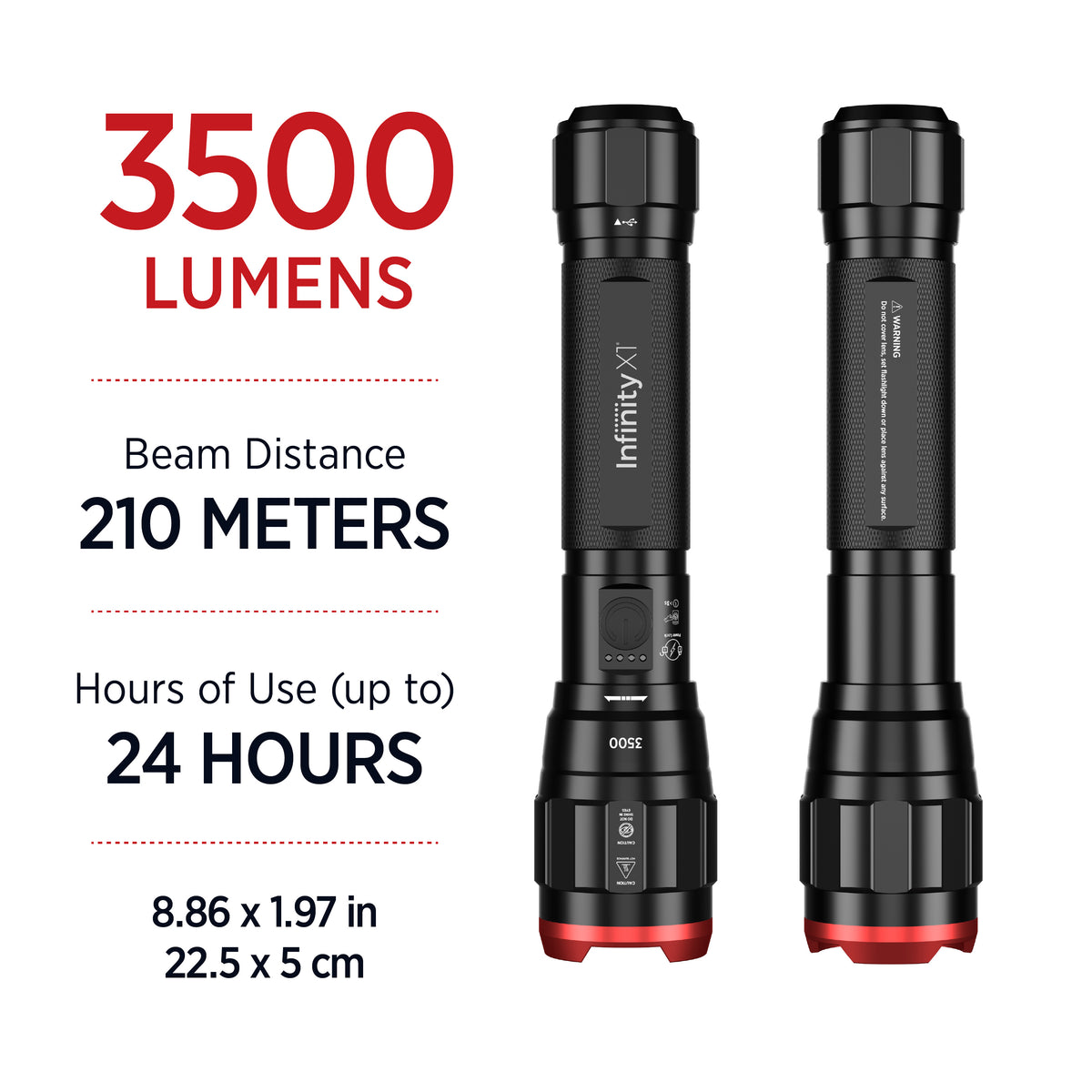 Infinity X1 3,500L Dual Power Flashlight 2PK